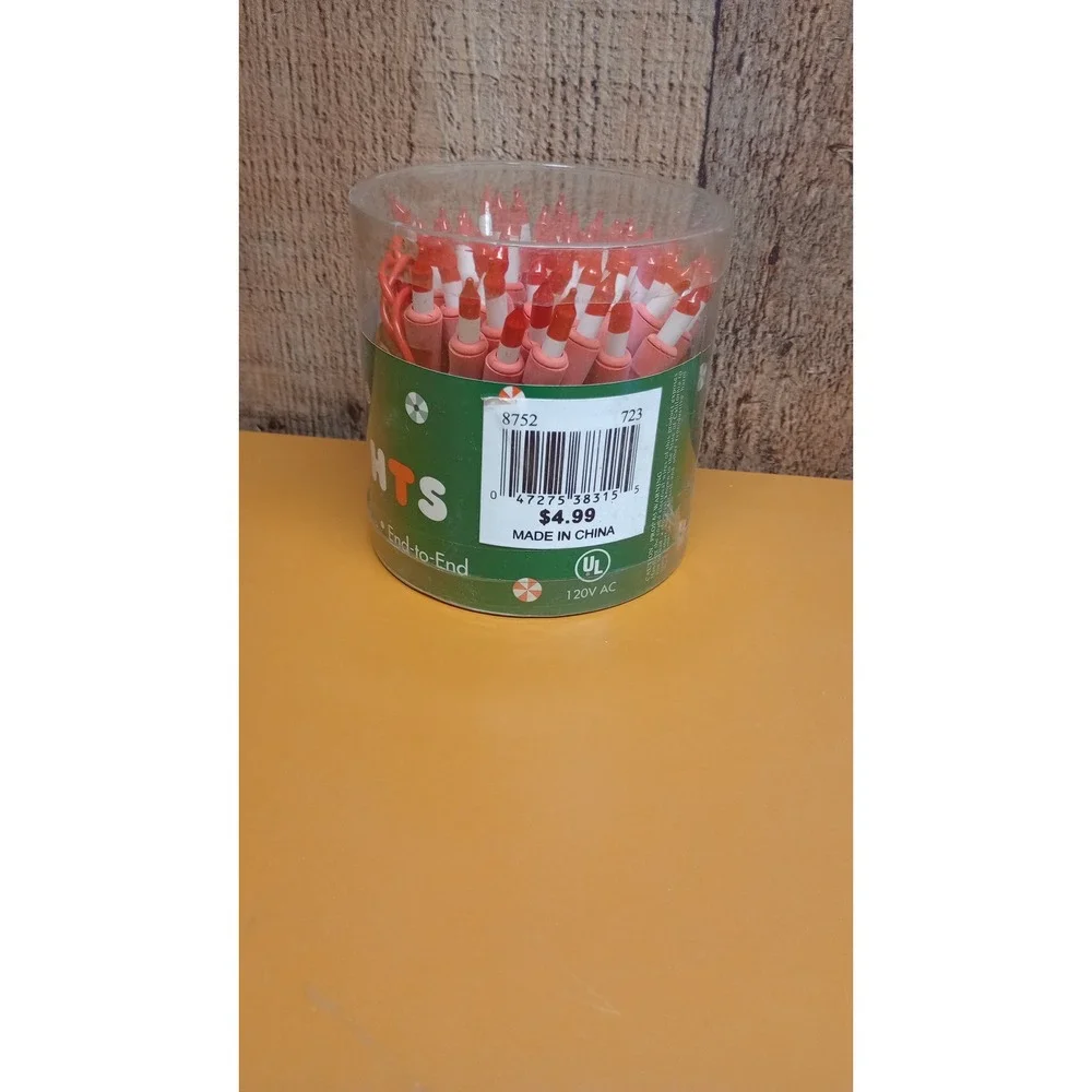 50 Peppermint Mini Lights Red White Striped Christmas String 14ft Indoor Outdoor